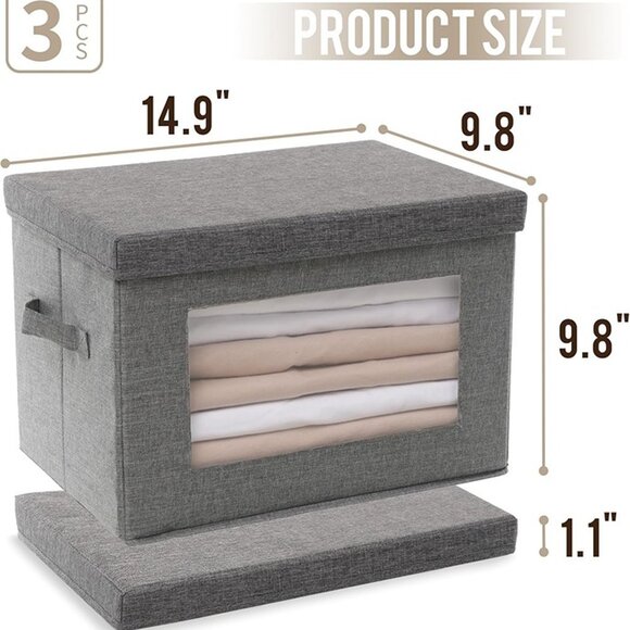 NEW 3 Pack Storage Bins with Lids, Fabric Foldable Storage Bins with Soft Cord - Picture 6 of 8